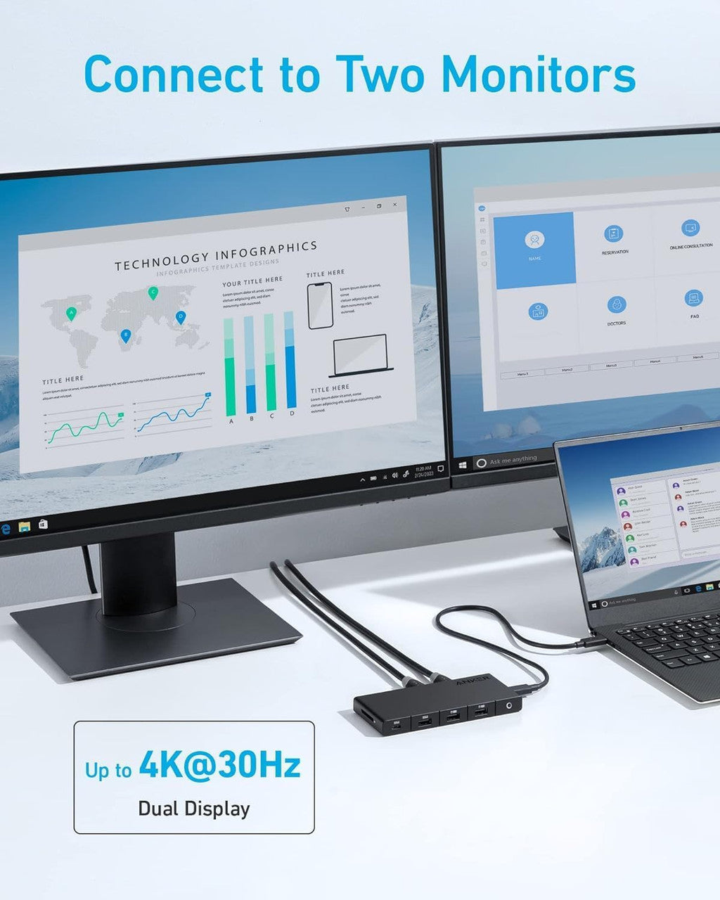 Hub USB-C Anker, 1 x USB-A 3.0 - 2 x USB-A - 3 x USB-C - 2 x HDMI - 1 x RJ45 - 1 x SD, Schwarz A83A2G11