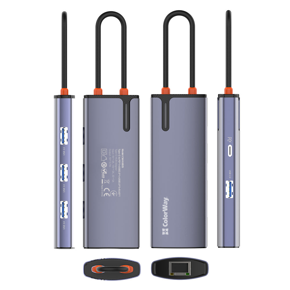 USB-C Hub ColorWay CW-HUB03, 6in1, Silber