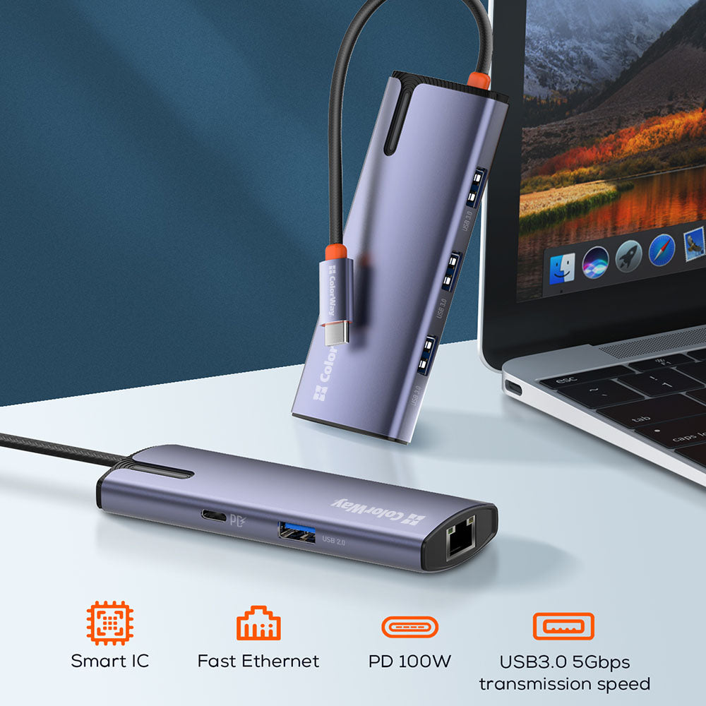 USB-C Hub ColorWay CW-HUB03, 6in1, Silber
