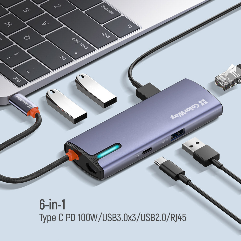 USB-C Hub ColorWay CW-HUB03, 6in1, Silber