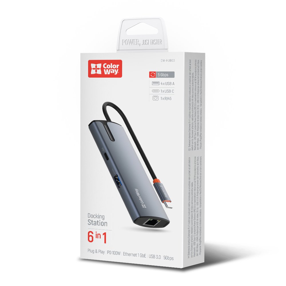 USB-C Hub ColorWay CW-HUB03, 6in1, Silber