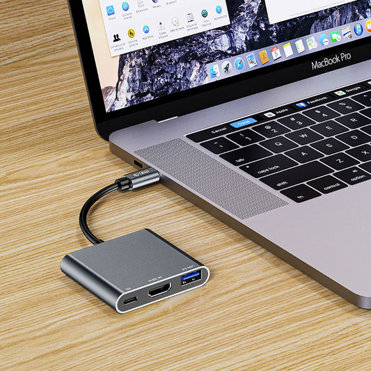 Hub USB-C Tech-Protect V1, USB-A 3.0 - 1 x USB-C - 1 x HDMI, Grey