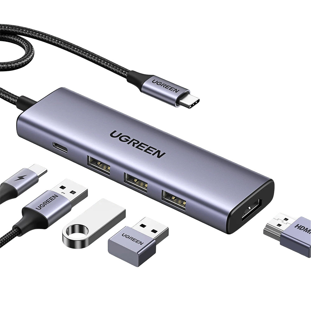 Hub USB-C UGREEN CM511 (15596), 3 x USB-A 3.0 - 1 x USB-C - 1 x HDMI, Grau