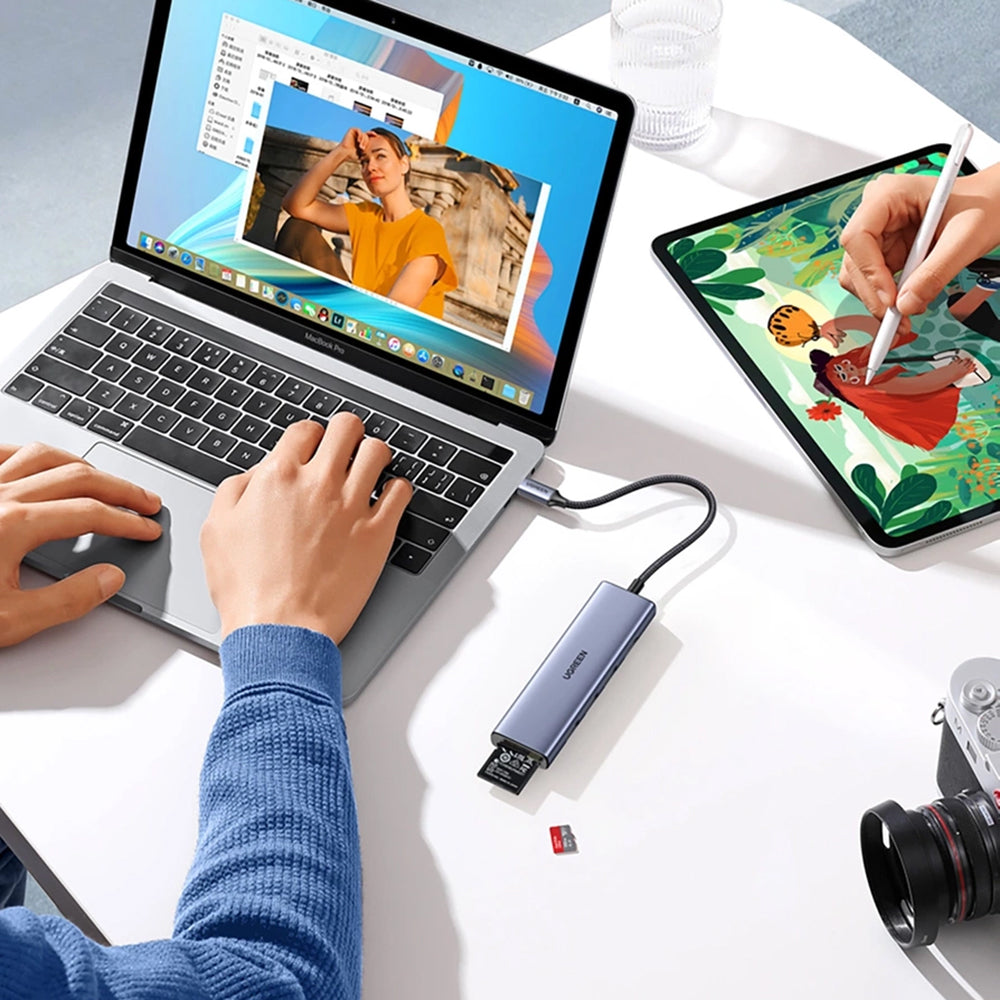 Hub USB-C UGREEN CM511 (20956A), 3 x USB-A 3.0 - 1 x HDMI - 1 x SD - 1 x microSD, Grau