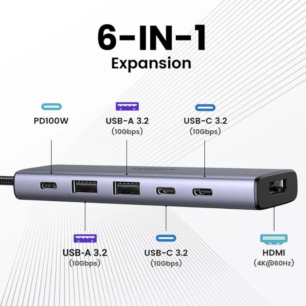Hub USB-C UGREEN CM511 (35999), 2 x USB-A 3.2 - 3 x USB-C - 1 x HDMI, Grau