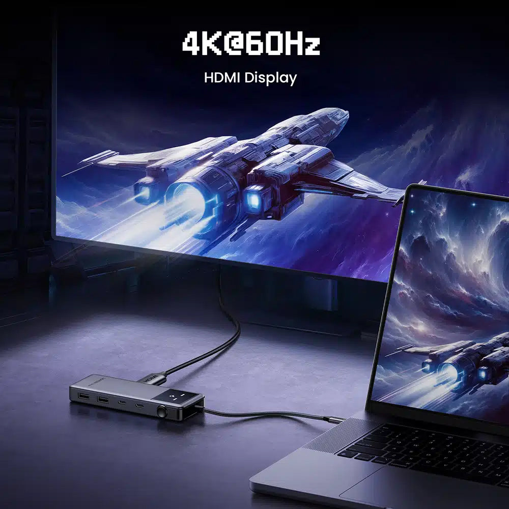 Hub USB-C UGREEN CM888 Uno, 2 x USB-A 3.2 - 3 x USB-C - 1 x HDMI, Grau