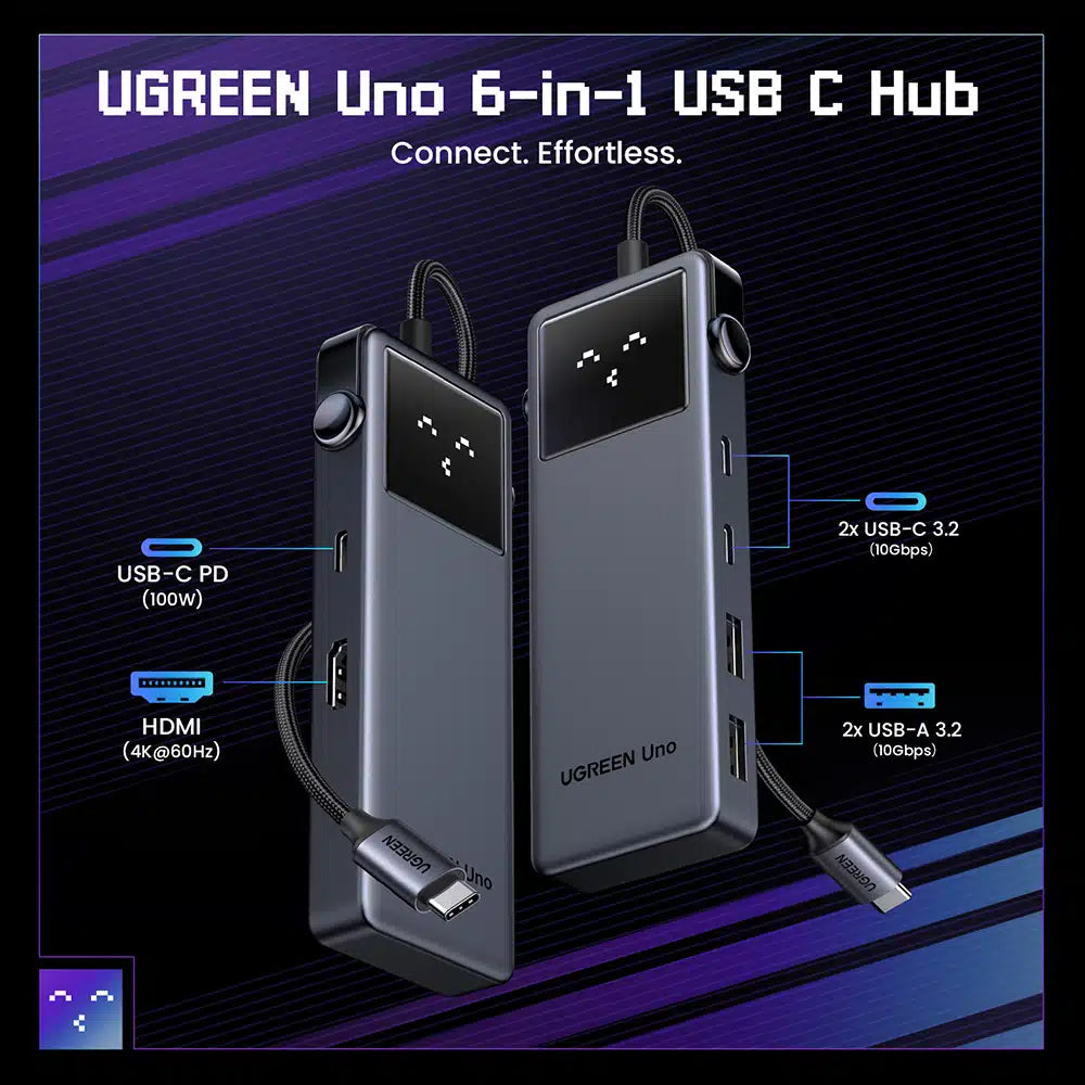Hub USB-C UGREEN CM888 Uno, 2 x USB-A 3.2 - 3 x USB-C - 1 x HDMI, Grau