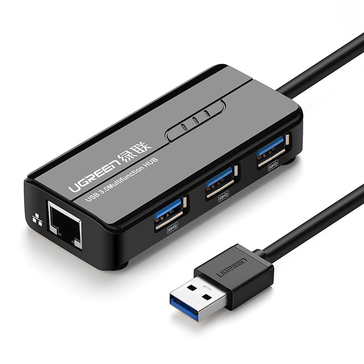 USB-Hub UGREEN 20265, 3 x USB-A 3.0 - 1 x RJ45, Schwarz