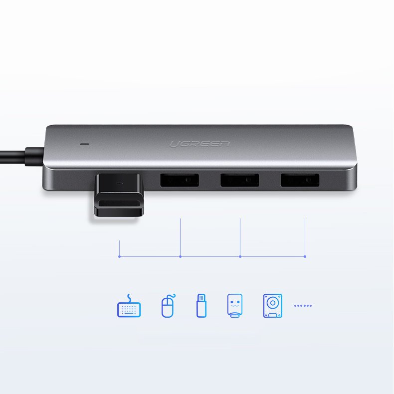 USB-Hub UGREEN CM219, 4 x USB-A 3.0 - 1 x USB-C, Grau