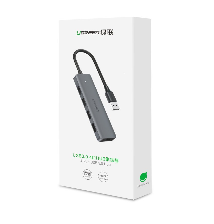 USB-Hub UGREEN CM219, 4 x USB-A 3.0 - 1 x USB-C, Grau