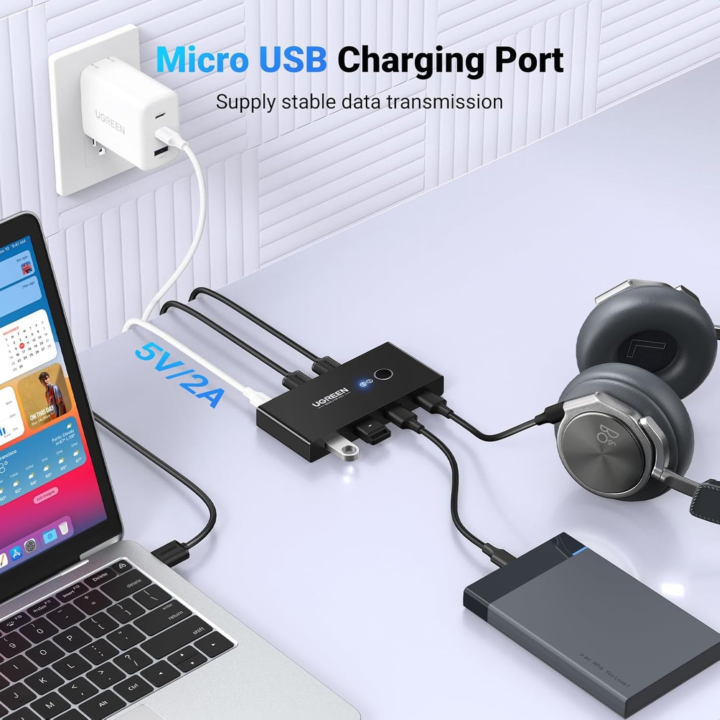 USB-Switch UGREEN US216 Two Sharing Box, 4 x USB-A, Schwarz