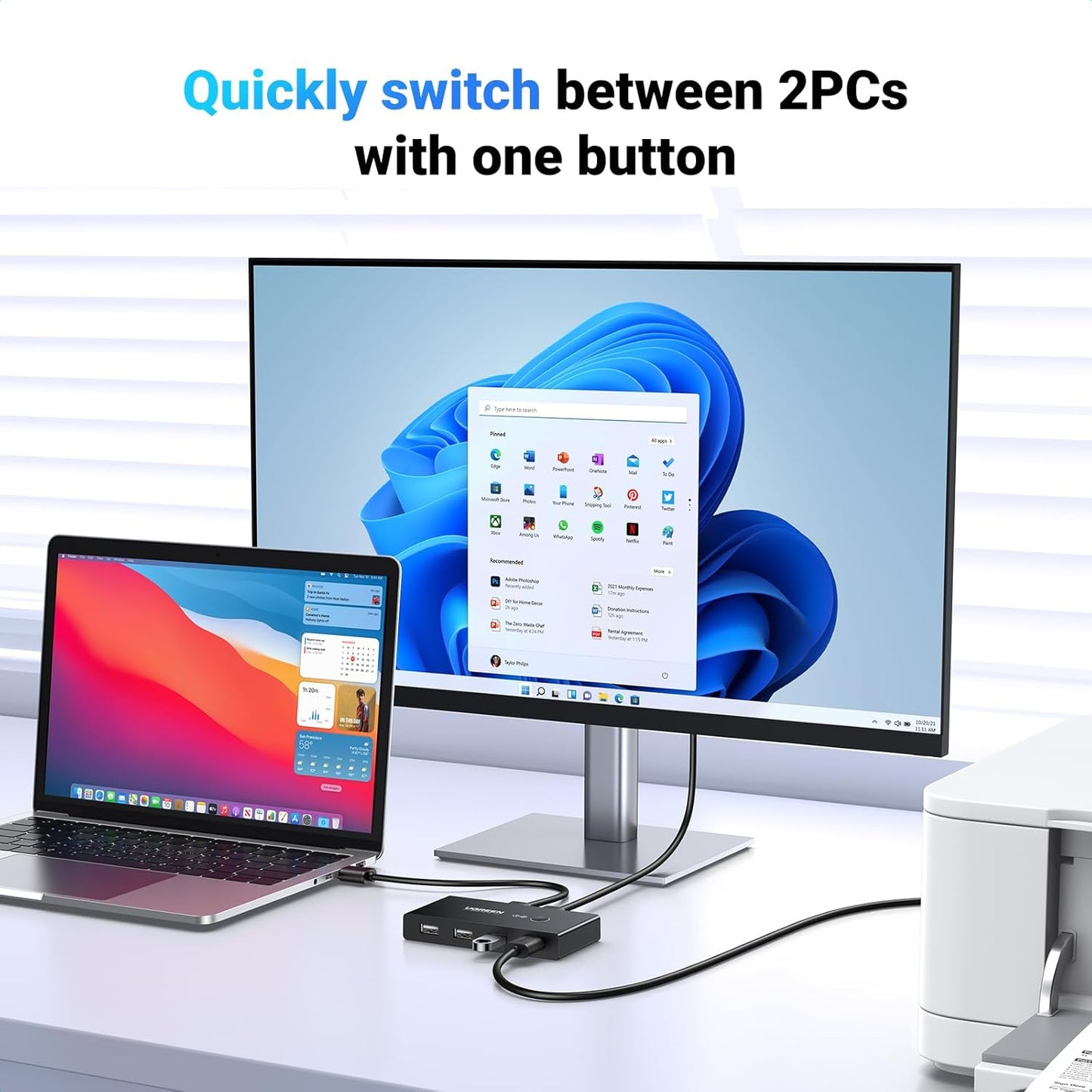 USB-Switch UGREEN US216 Two Sharing Box, 4 x USB-A, Schwarz