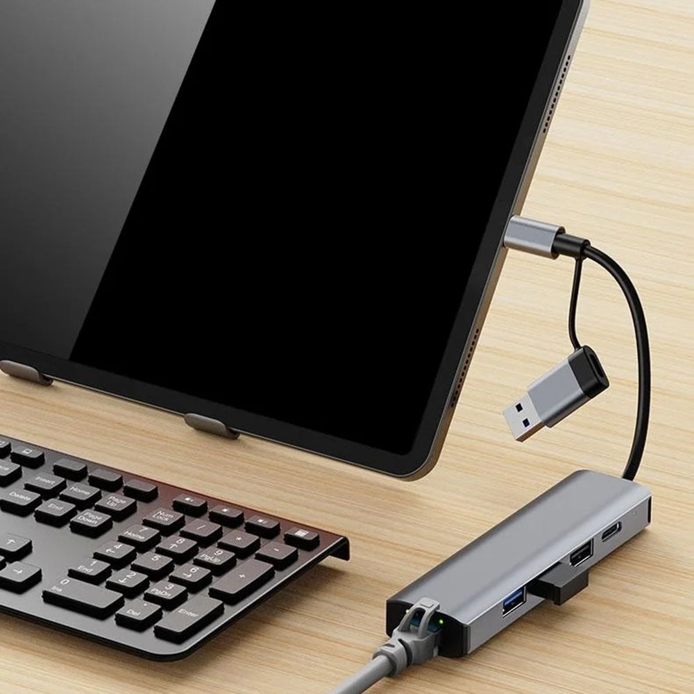 USB / USB-C Techsuit H3 BoostNetLink Hub, 5in1, Gray