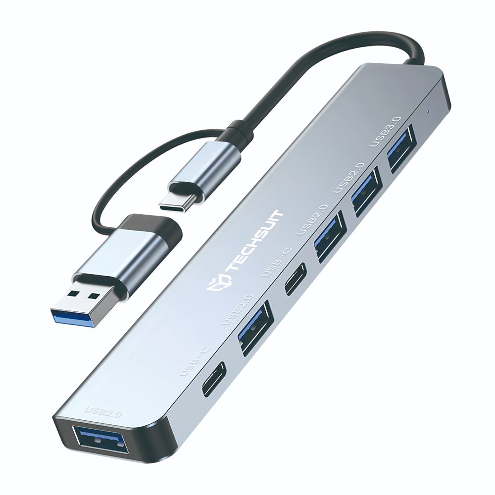 USB / USB-C Techsuit H6 DataBridge Hub, 7in1, Gray