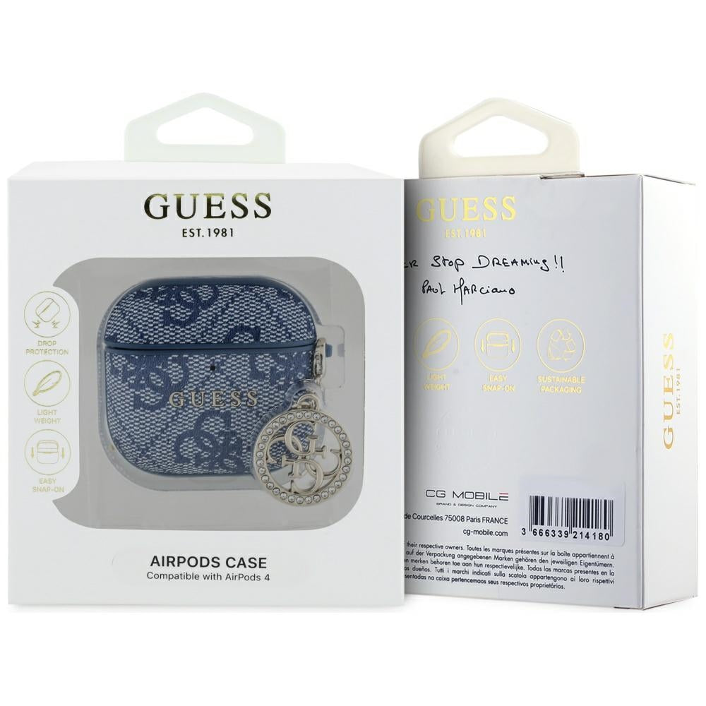 Guess 4G Strass Charm Hülle für Apple AirPods 4, Blau
