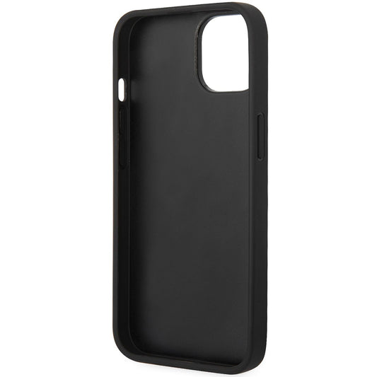 Hülle für Apple iPhone 14 Plus, Karl Lagerfeld, Saffiano Monogram Metall-Logo, Schwarz