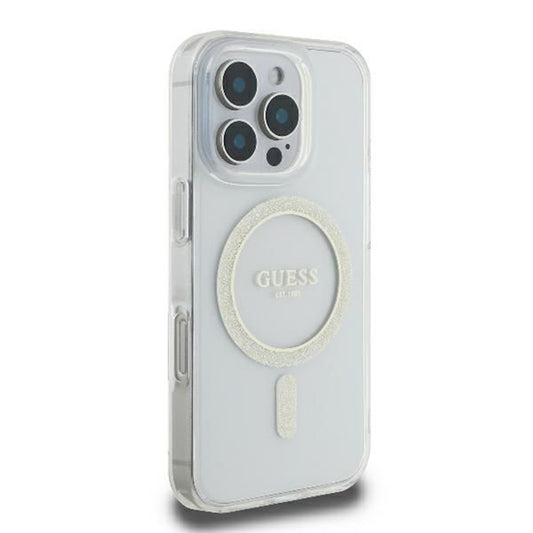 MagSafe Hülle für Apple iPhone 16 Pro, Guess, IML Glitter Ring, Transparent GUHMP16LHFGERET
