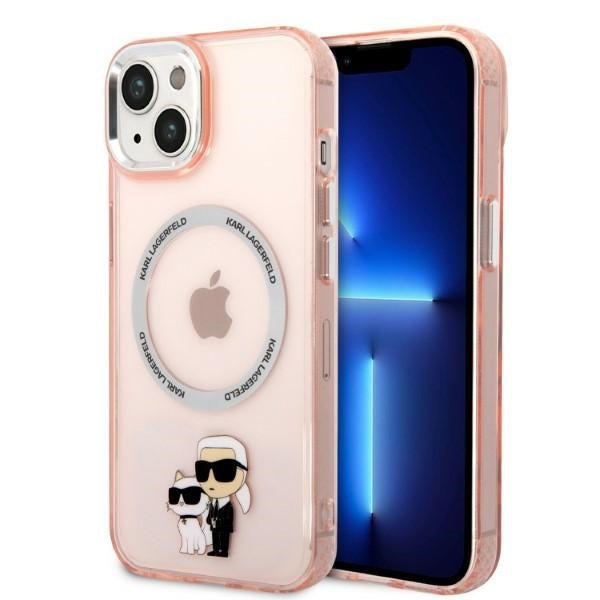 MagSafe Hülle für Apple iPhone 14, Karl Lagerfeld, Ikonik Karl & Choupette, Rosa