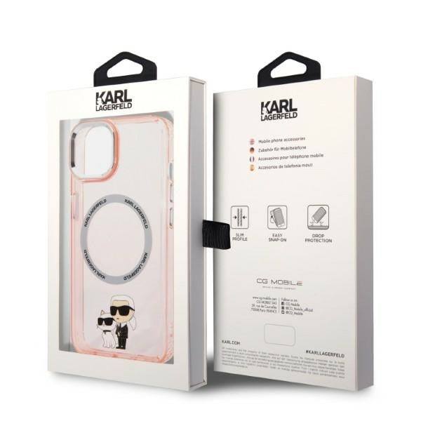 MagSafe Hülle für Apple iPhone 14, Karl Lagerfeld, Ikonik Karl & Choupette, Rosa