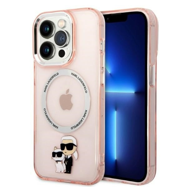 MagSafe Hülle für Apple iPhone 14 Pro, Karl Lagerfeld, Ikonik Karl & Choupette, Rosa