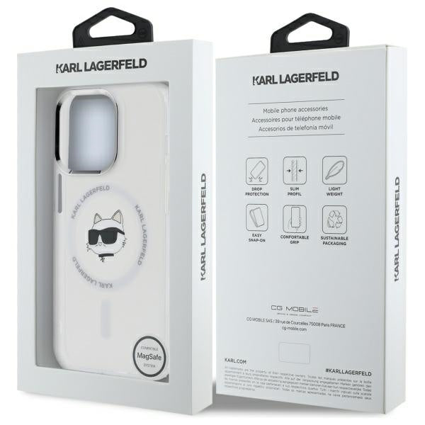 MagSafe Hülle für Apple iPhone 14 Pro, Karl Lagerfeld, IML Metal Choupette's Head, Weiß