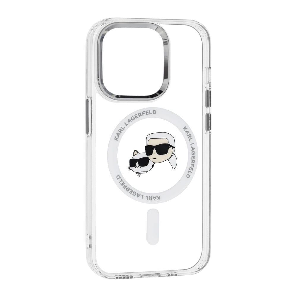 MagSafe Hülle für Apple iPhone 14 Pro, Karl Lagerfeld, IML Metal Karl & Choupette's Heads, Weiß
