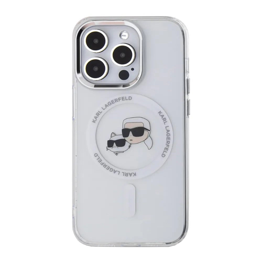 MagSafe Hülle für Apple iPhone 14 Pro, Karl Lagerfeld, IML Metal Karl & Choupette's Heads, Weiß