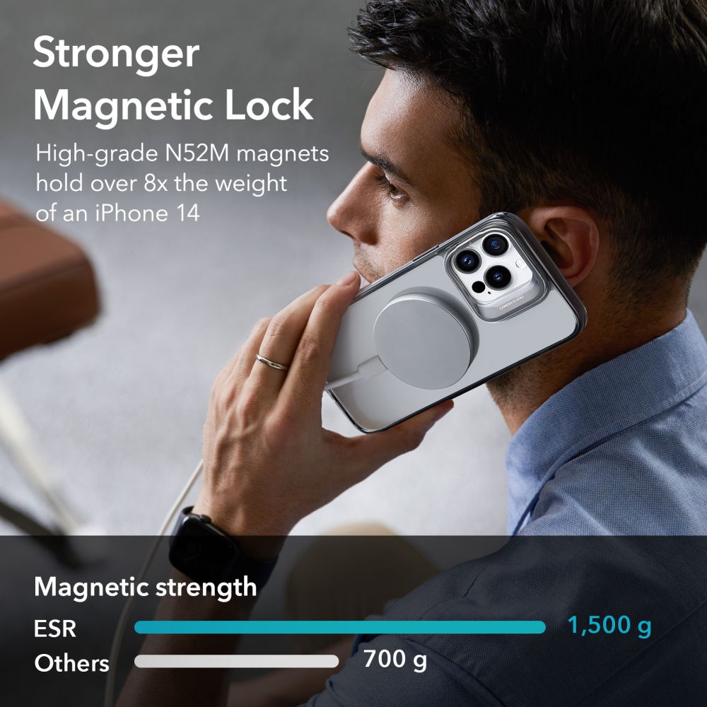 MagSafe Hülle für Apple iPhone 14 Pro Max, ESR, Classic Kickstand, Schwarz Transparent