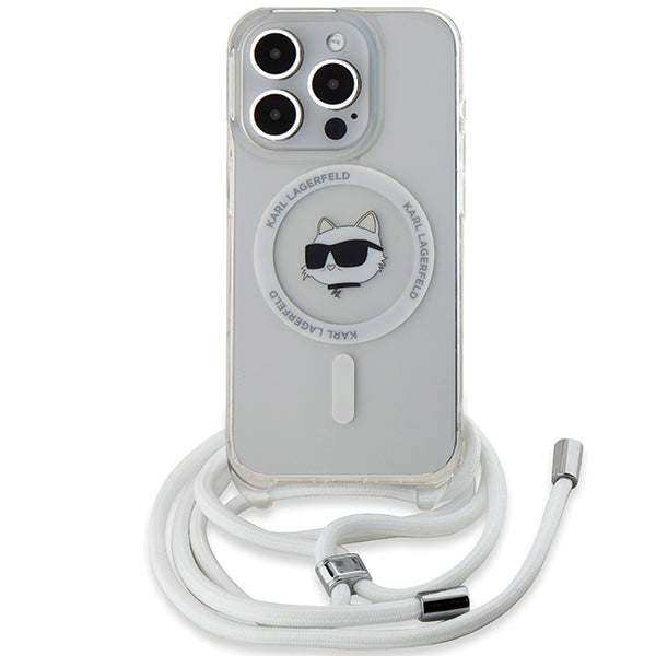 MagSafe Hülle für Apple iPhone 14 Pro Max, Karl Lagerfeld, IML Crossbody Choupette's Head with Strap, Transparent