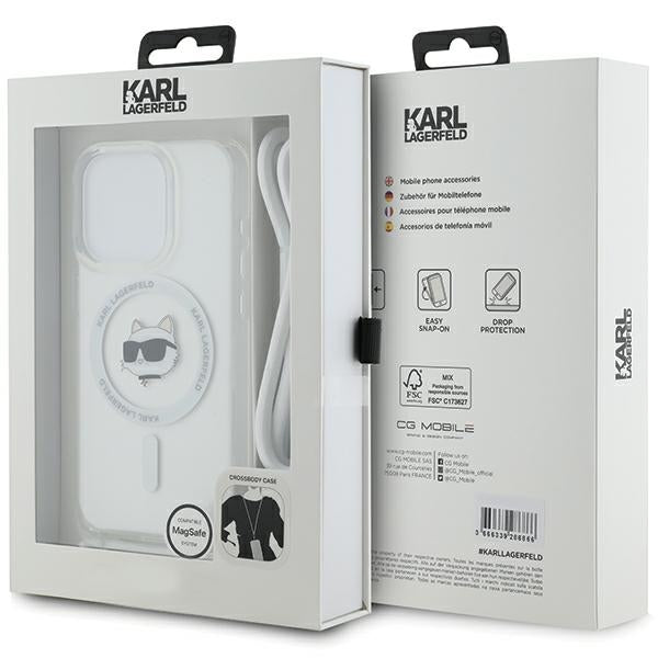 MagSafe Hülle für Apple iPhone 14 Pro Max, Karl Lagerfeld, IML Crossbody Choupette's Head with Strap, Transparent
