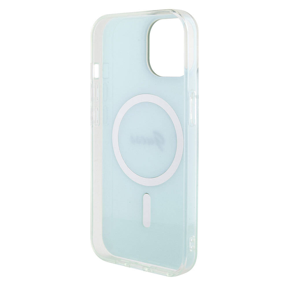 MagSafe Hülle für Apple iPhone 15, Guess, IML Iridescent, Türkis