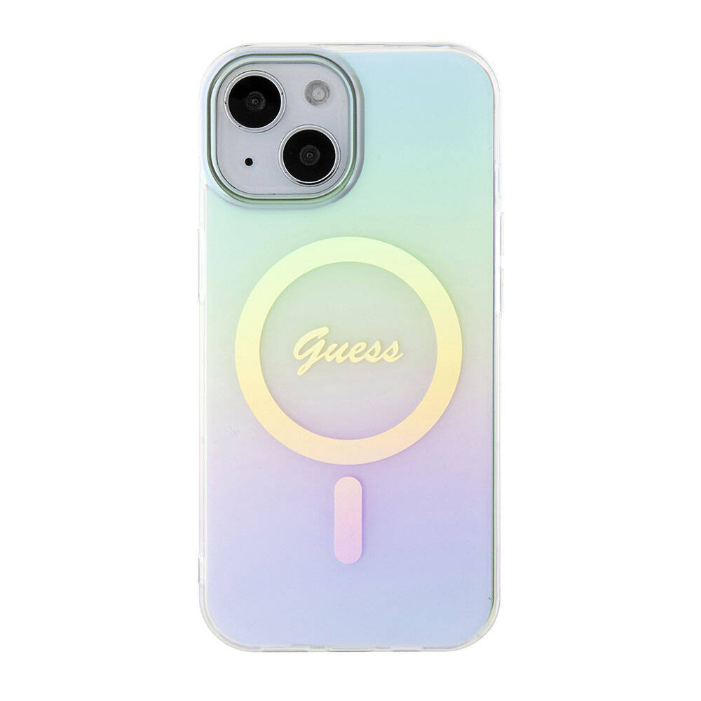 MagSafe Hülle für Apple iPhone 15, Guess, IML Iridescent, Türkis