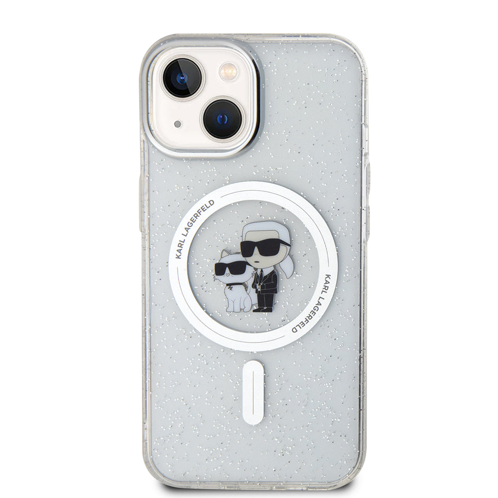 MagSafe Hülle für Apple iPhone 15, Karl Lagerfeld, Glitter, Transparent