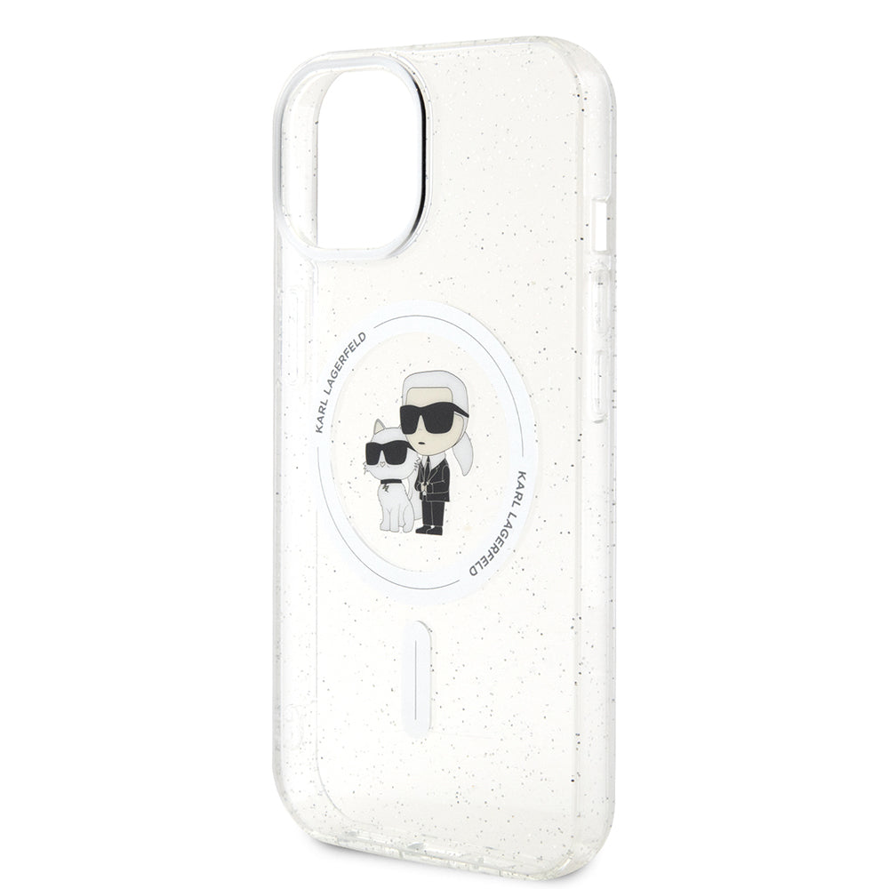 MagSafe Hülle für Apple iPhone 15, Karl Lagerfeld, Glitter, Transparent
