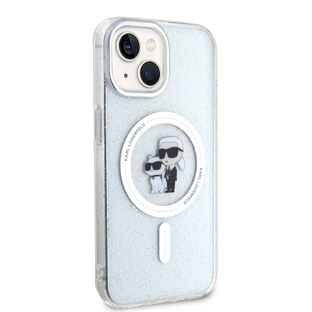 MagSafe Hülle für Apple iPhone 15, Karl Lagerfeld, Glitter, Transparent