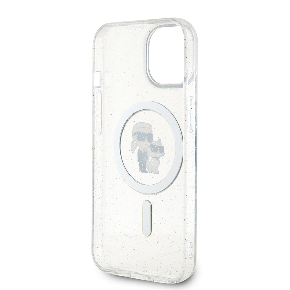 MagSafe Hülle für Apple iPhone 15, Karl Lagerfeld, Glitter, Transparent