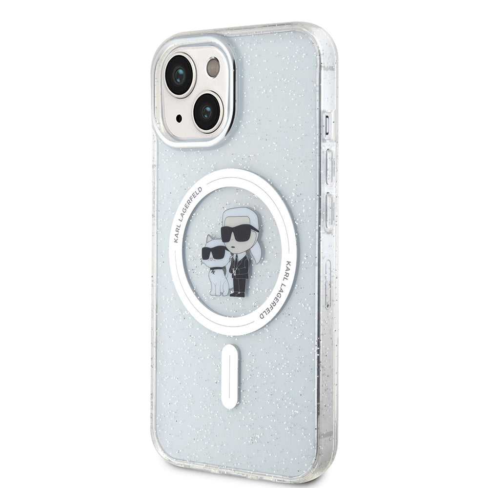MagSafe Hülle für Apple iPhone 15, Karl Lagerfeld, Glitter, Transparent