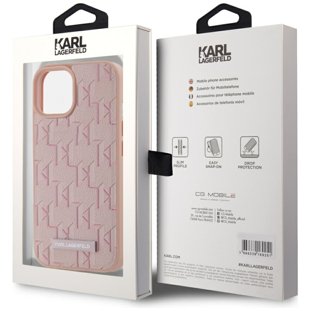 MagSafe Hülle für Apple iPhone 15, Karl Lagerfeld, Hot Stamp, Rosa