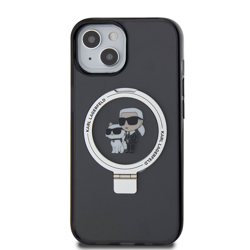 MagSafe Hülle für Apple iPhone 15, Karl Lagerfeld, Ring Stand Karl & Choupette, Schwarz