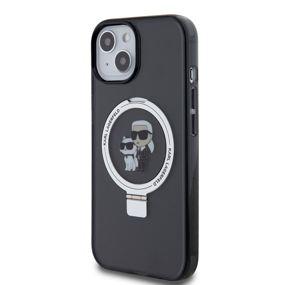 MagSafe Hülle für Apple iPhone 15, Karl Lagerfeld, Ring Stand Karl & Choupette, Schwarz