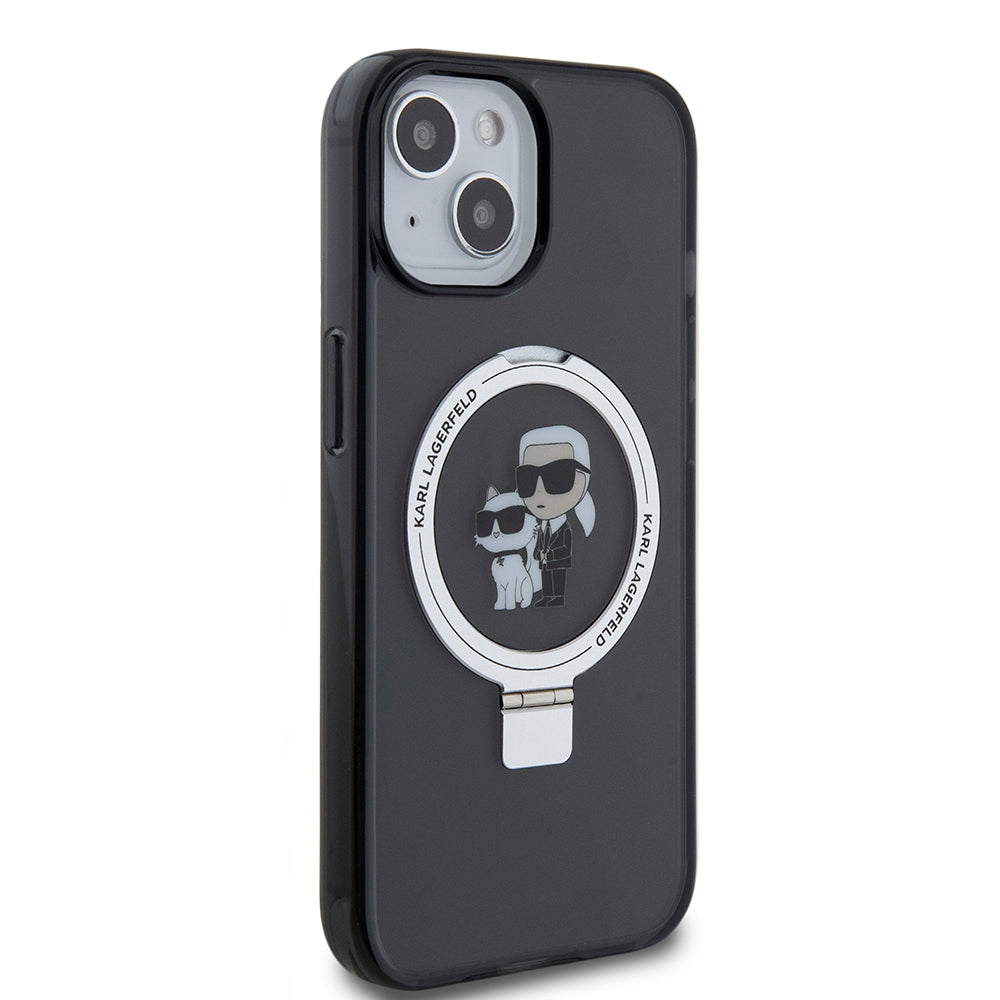 MagSafe Hülle für Apple iPhone 15, Karl Lagerfeld, Ring Stand Karl & Choupette, Schwarz