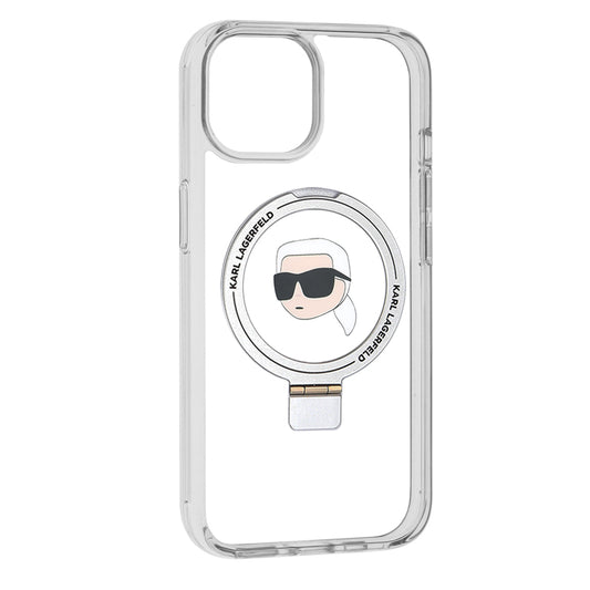 MagSafe Case for Apple iPhone 15, Karl Lagerfeld, Ring Stand Karl's Head, White