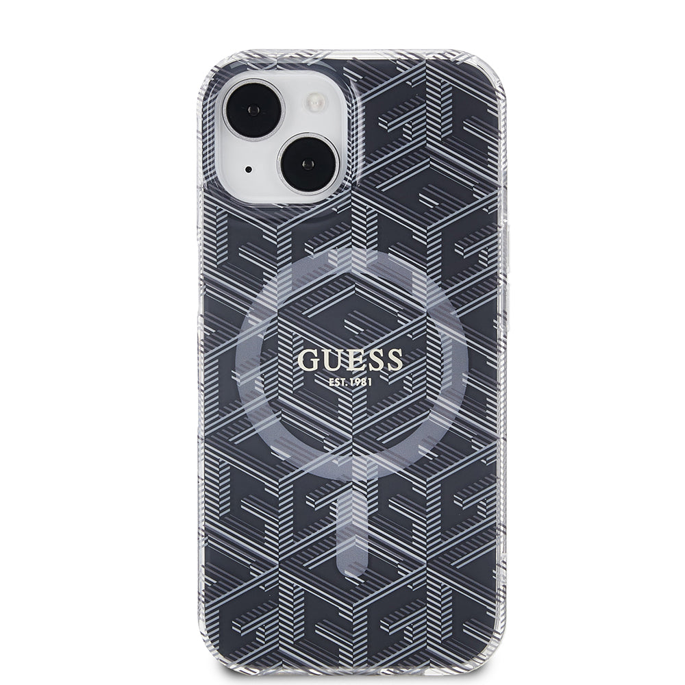 MagSafe Hülle für Apple iPhone 15 Plus, Guess, IML Gcube, Schwarz