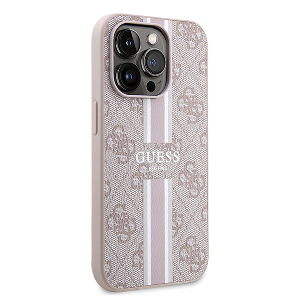 MagSafe Hülle für Apple iPhone 15 Pro, Guess, 4G Printed Stripes, Rosa