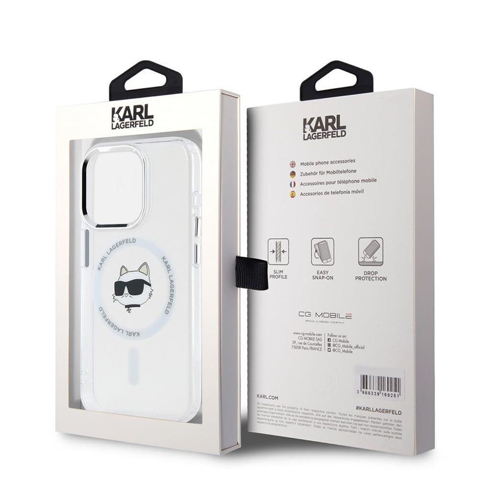 MagSafe Case for Apple iPhone 15 Pro, Karl Lagerfeld, IML Metal Choupette's Head, White
