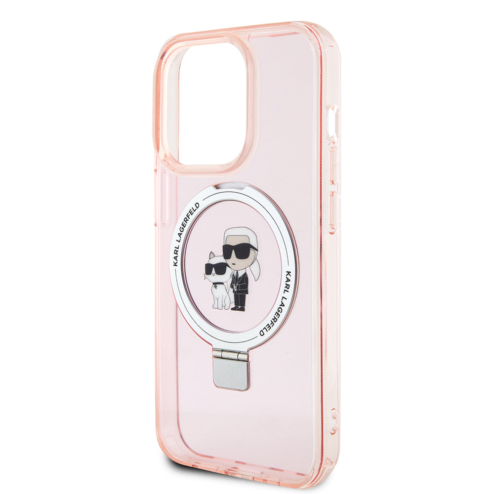 MagSafe Hülle für Apple iPhone 15 Pro, Karl Lagerfeld, Ring Stand Karl & Choupette, Rosa