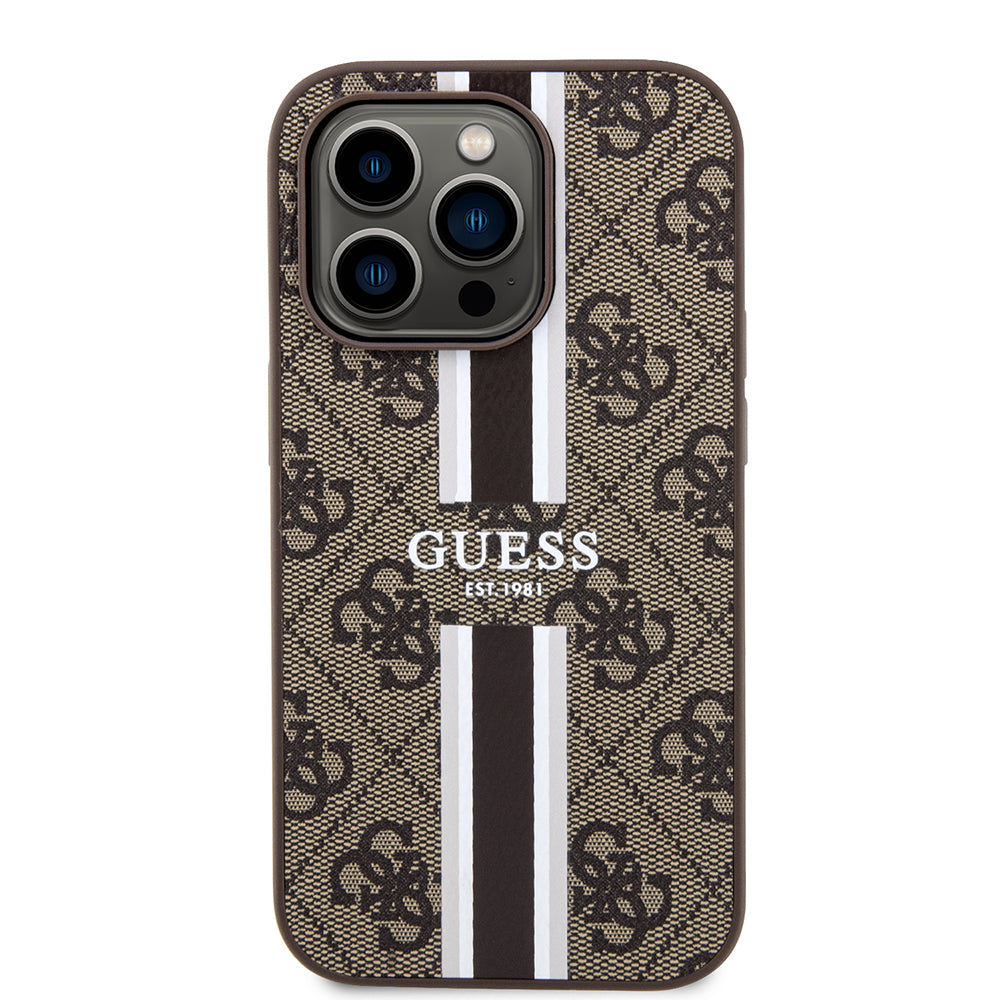 MagSafe Hülle für Apple iPhone 15 Pro Max, Guess, 4G Printed Stripes, Braun