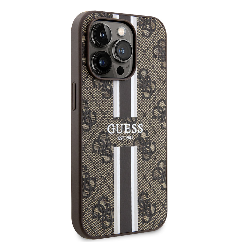 MagSafe Hülle für Apple iPhone 15 Pro Max, Guess, 4G Printed Stripes, Braun