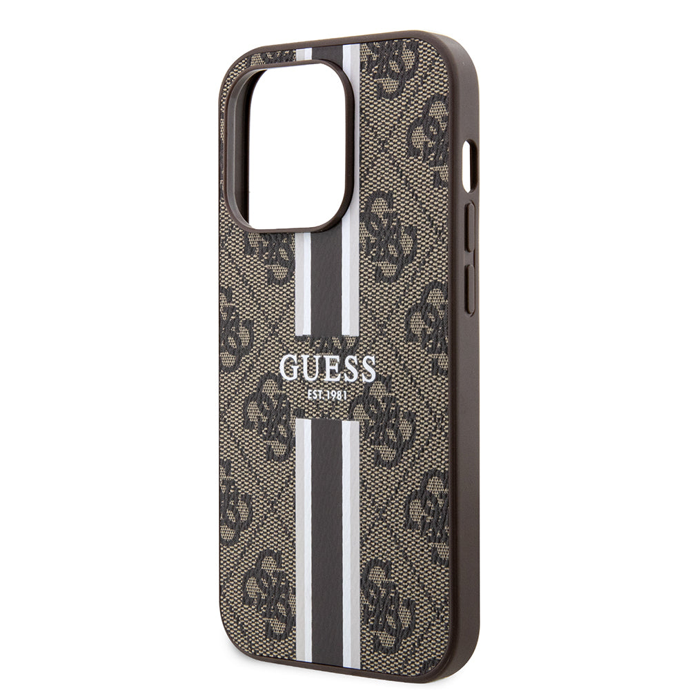 MagSafe Hülle für Apple iPhone 15 Pro Max, Guess, 4G Printed Stripes, Braun
