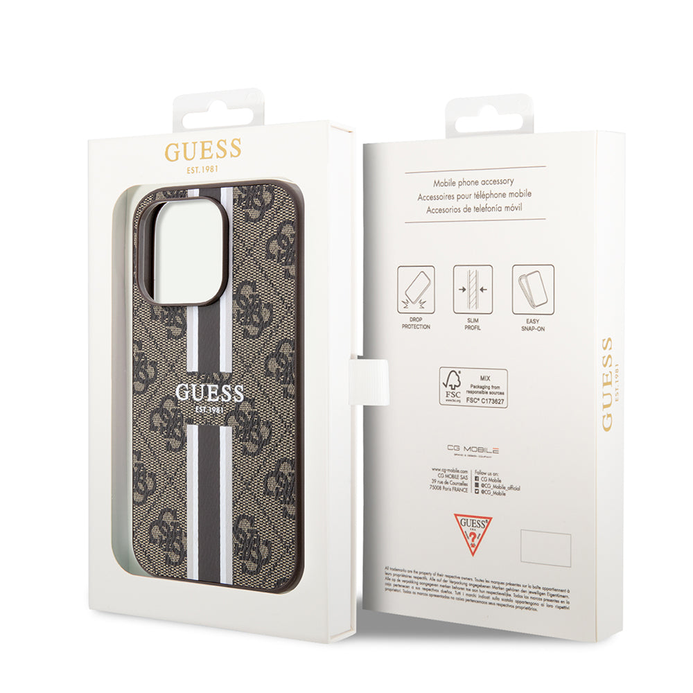 MagSafe Hülle für Apple iPhone 15 Pro Max, Guess, 4G Printed Stripes, Braun
